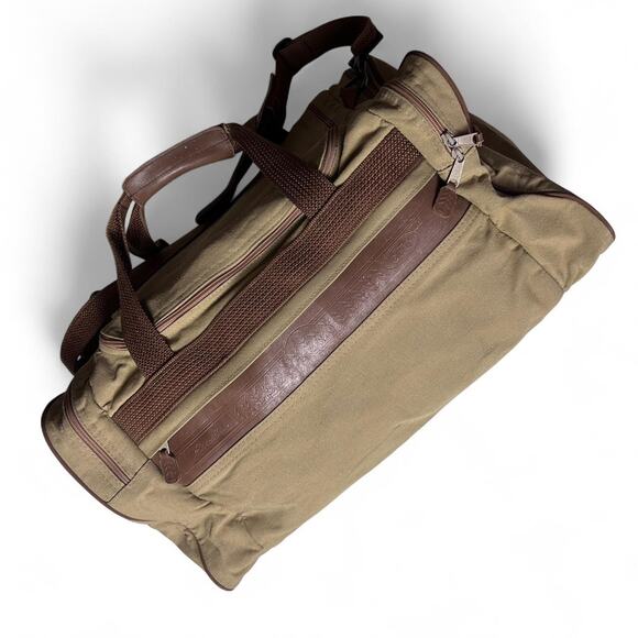 Eddie Bauer Ford Vintage 90s Weekender Duffle Travel Bag Khaki Canvas Leather - Picture 4 of 7